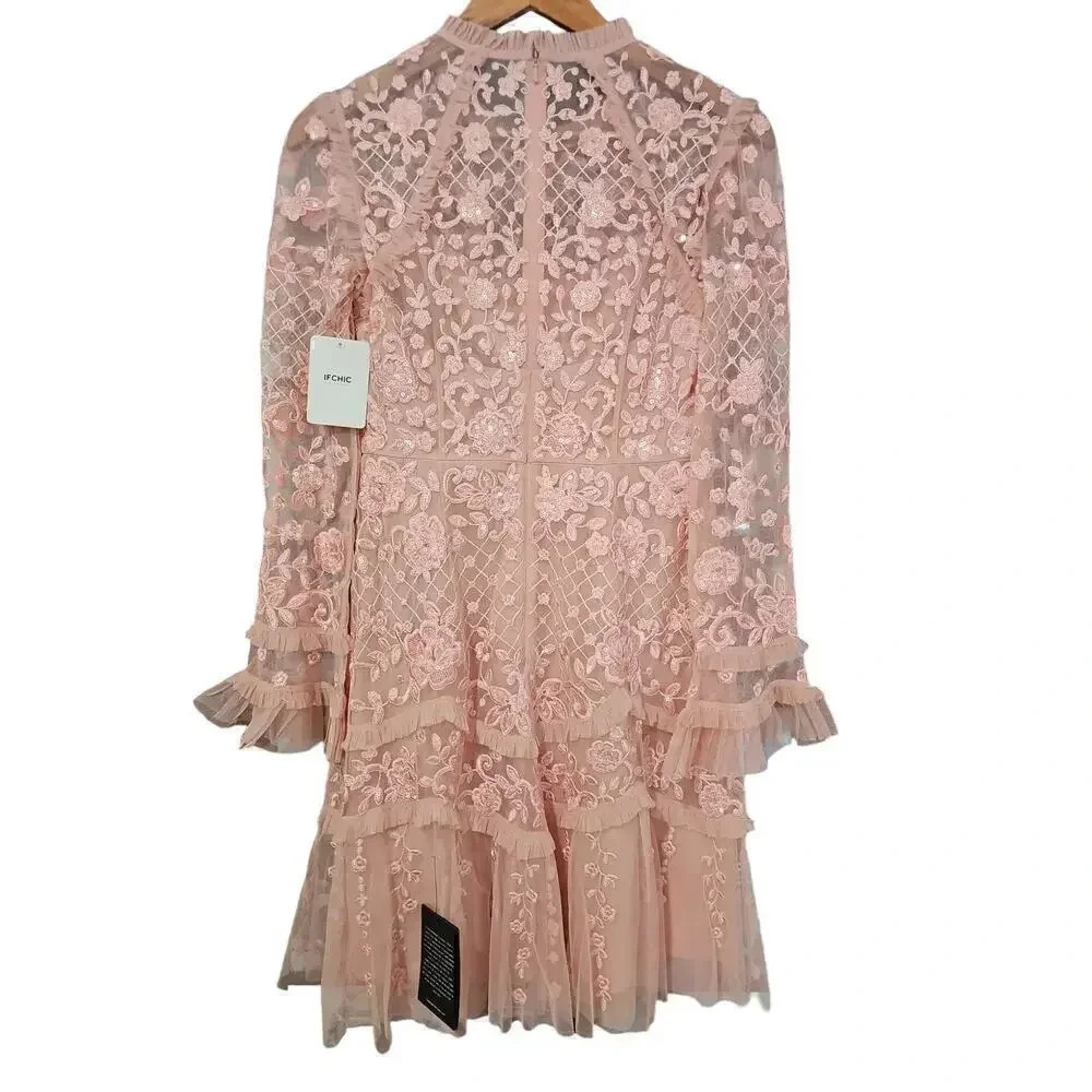 Needle & Thread Marigold Rose Mini Dress Desert Pink Size 6 NWT - Picture 8 of 12